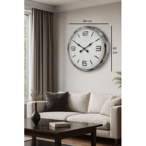 Mey İthalat® 60 cm Krom Metal Dizayn Duvar Saati