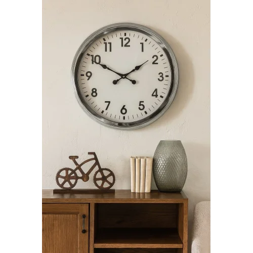 Mey İthalat® 60 cm Krom Metal Duvar Saati