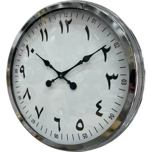Mey İthalat® 60 cm Krom Metal Farsça Duvar Saati