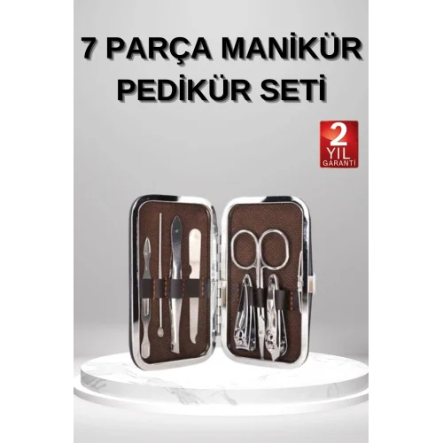 Mey İthalat® 7 Parça Manikür Pedikür Seti El Ayak Bakımı Çantalı Paslanmaz Çelik