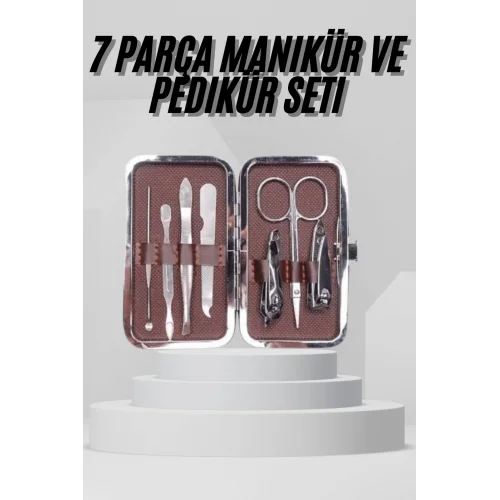 Mey İthalat® 7 Parça Paslanmaz Çelik Manikür ve Pedikür Seti Çantalı Profesyonel