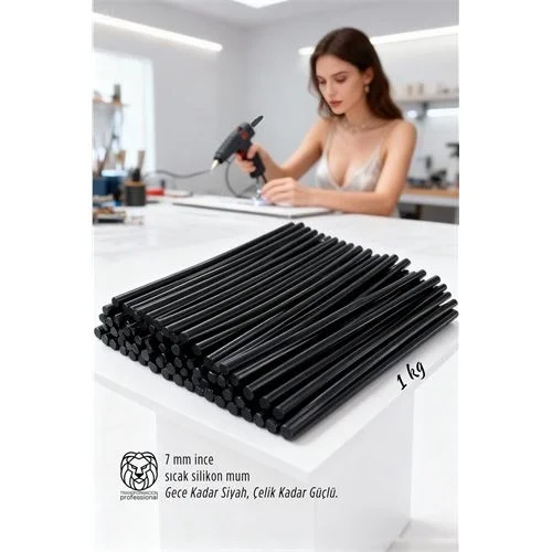 Mey İthalat® 7mm Profesyonel Seri Ultra Güçlü İnce Siyah Sıcak Silikon 1 Kg