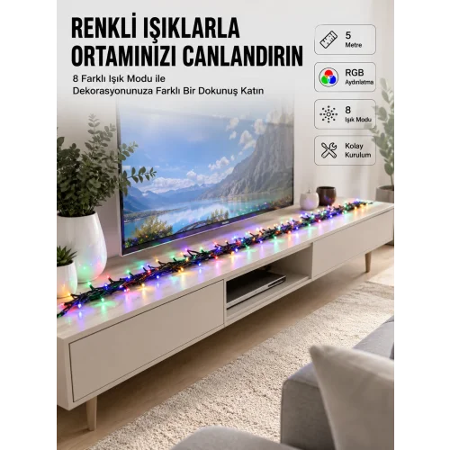Mey İthalat® 8 Modlu LED Işık Zinciri İç Mekan Dekoratif Aydınlatma