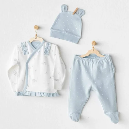 Mey İthalat®   AC25646 Bunny Bear 3Lü Zıbın Set Blue