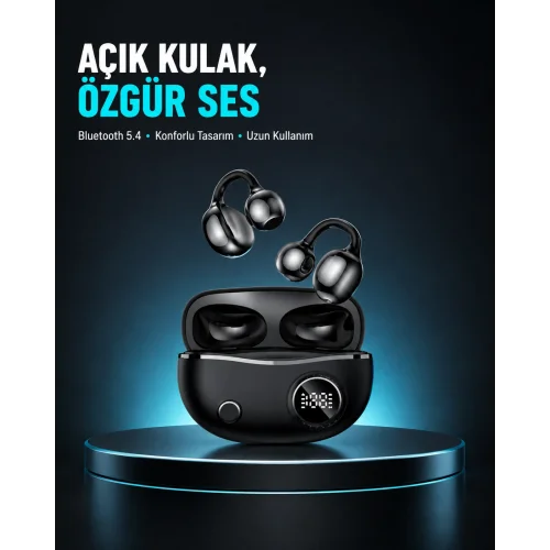 Mey İthalat® Açık Kulak Bluetooth Kulaklık 5.4 APTX Destekli Ergonomik Tasarım