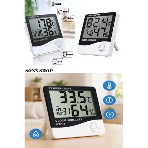 Mey İthalat® Akıllı Dijital Nem Sıcaklık Ölçer Termometre Masa Saati Fonksiyonel Ev Oda Ortam Dijital Sensörlü