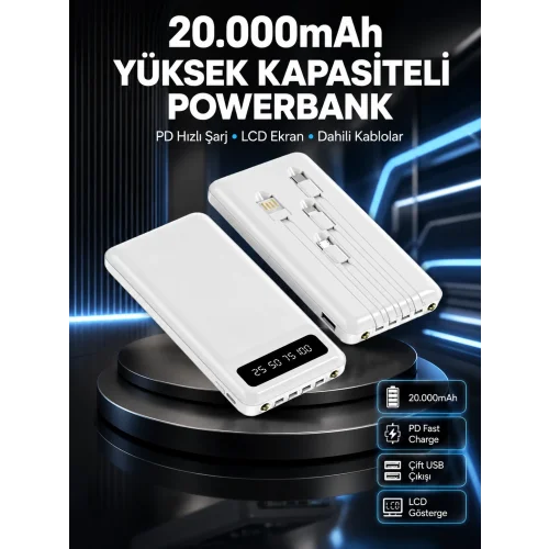 Mey İthalat® Akıllı LCD Ekranlı 20.000mAh Powerbank PD + USB + Type-C Yeni Nesil