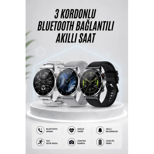 Mey İthalat® Akıllı Saat Amoled Ekran Bluetooth Bağlantılı Sesli Görüşme Nabız Ölçer