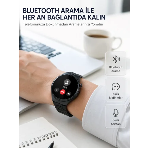Mey İthalat® Akıllı Saat Android ve iOS Uyumlu Bluetooth Arama, AMOLED HD Ekran ve 3lü Kordon Seti