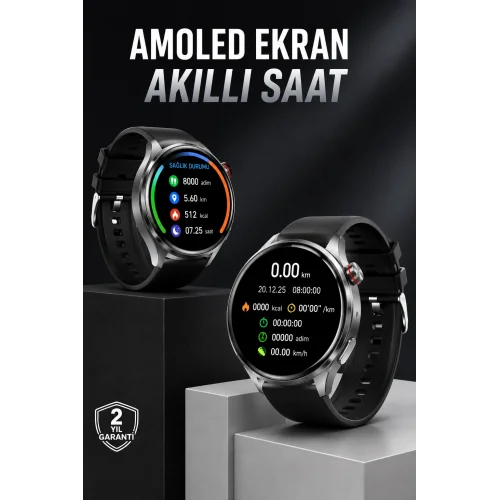 Mey İthalat® Akıllı Saat Bluetooth Bağlantılı Amoled Ekran Uyku ve Sağlık Takibi