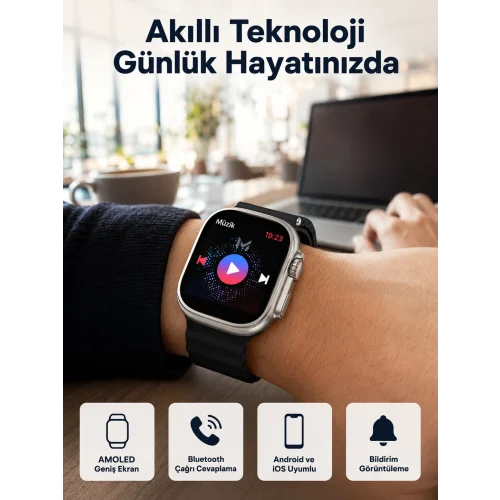 Mey İthalat® Akıllı Saat Kol Saati Android ve İOS Uyumlu Nabız Ölçer Sesli Asistan