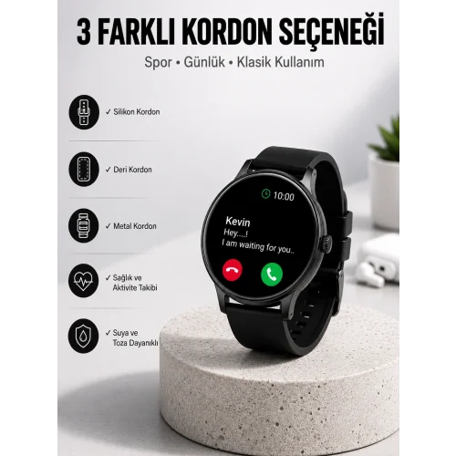 Mey İthalat® Akıllı Saat Sesli Görüşme Bluetooth Bağlantılı 3 Kordonlu Yeni Nesil
