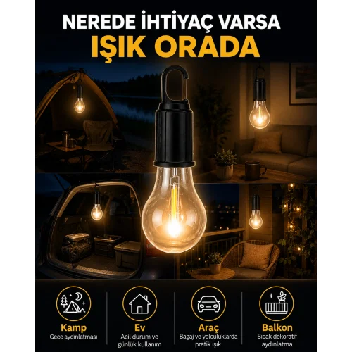 Mey İthalat® Akıllı Sensörlü USB Şarjlı Kamp Lambası