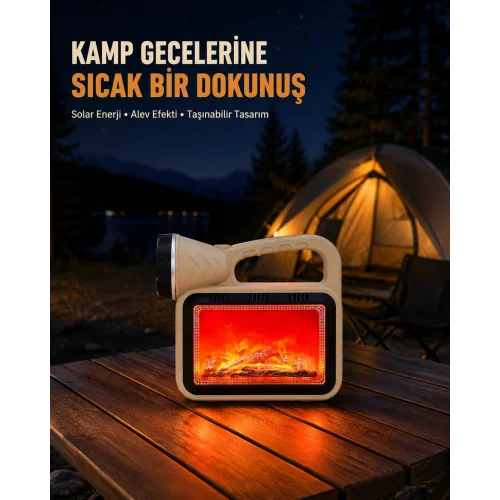 Mey İthalat® Alev Efektli Solar Lamba COB Işıklı Taşınabilir Bahçe Kamp Aydınlatma