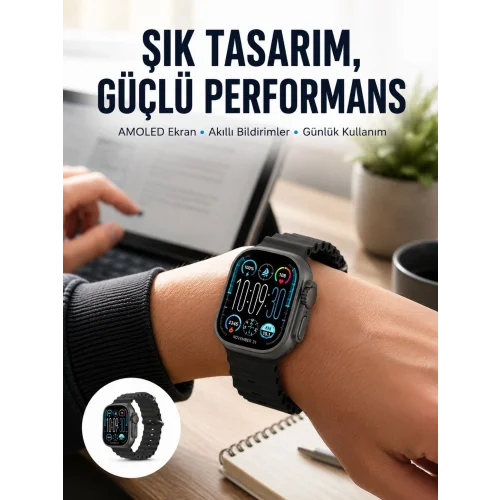 Mey İthalat® AMOLED Ekran 49mm Ultra Tasarım 3 Kordonlu Akıllı Saat Yeni Nesil