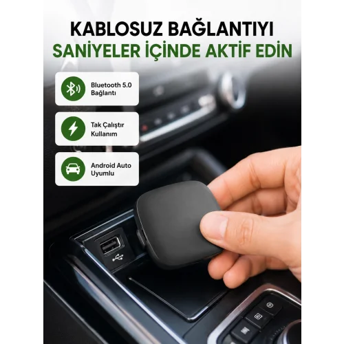 Mey İthalat® Android Auto Kablosuz Adaptör Bluetooth 5.0 ve 5.8GHz WiFi Destekli Yeni Nesil