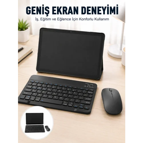 Mey İthalat® Android İşletim Sistemli SIM Kart Girişli Tablet Bluetooth Klavye Mouse Seti Mobil İnternet Destekli