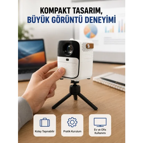 Mey İthalat® Android Sistemli Mini Projektör – Uygulama Destekli Akıllı Kullanım Yeni Nesil