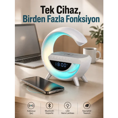 Mey İthalat® Android Uyumlu Akıllı Bluetooth Hoparlör Kablosuz Şarj Cihazı Standı