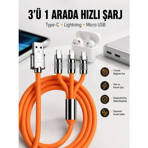 Mey İthalat® Android ve İOS Uyumlu 180 Derece Type-c Şarj Kablosu Yeni Nesil