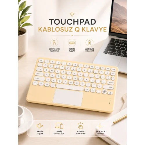 Mey İthalat® Android ve İOS Uyumlu Bluetooth Klavye Touchpad Slim Kablosuz Wifi Q Klavye