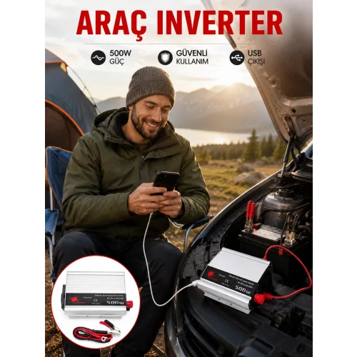 Mey İthalat® Araç İçi Elektrik Dönüştürücü 500W Priz İnvertör