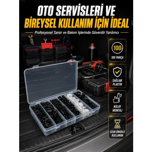 Mey İthalat® Araç Kapı Döşemesi ve Tampon Klipsi Seti Universal Plastik Sabitleme Klipsi 100 Parça