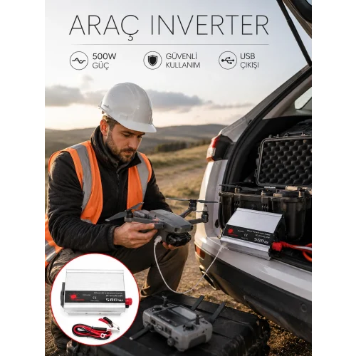 Mey İthalat® Araçtan Ev Tipi Priz 500W Kullanımı İnvertör