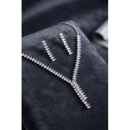 Mey İthalat® Arpa Zirkon Taşlı Su Yolu Kolye ve Küpe Set