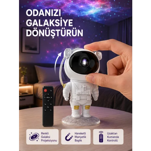 Mey İthalat® Astronot Şekilli Galaxy Projeksiyon Lambası Nebula Efektli Dekoratif Lamba