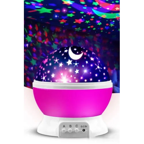Mey İthalat® Ay ve Yıldızlı Gökyüzü Yansıtmalı Dönen Projeksiyon Gece ası- Çocuk Bebek Odası Pembe