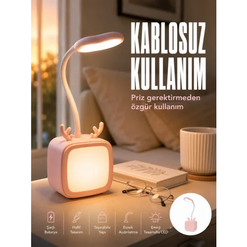 Mey İthalat® Ayarlanabilir LED Masa Lambası Şarjlı Modern Aydınlatma