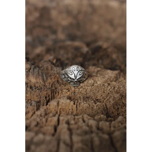 Mey İthalat® Ayarlanabilir Motifli Kuru Kafa Tasarımlı Erkek Yüzük