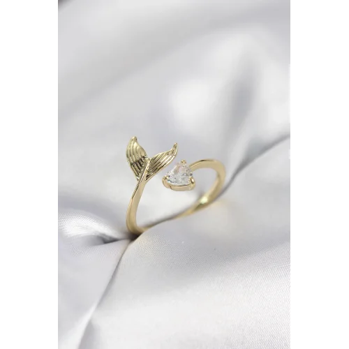 Mey İthalat® Balık Kuyruğu Model Gold Renk Zirkon Taşlı Kadın Yüzük
