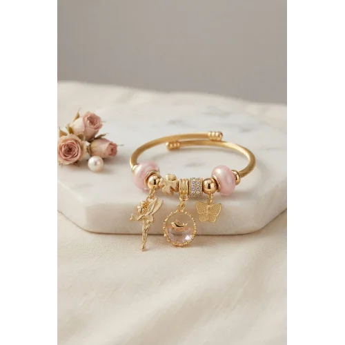 Mey İthalat® Balık ve Tinker Bell Model Pembe Charmlı Bileklik