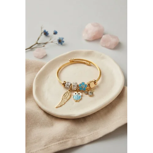 Mey İthalat® Baykuş Model Gold Renk Charmlı Bileklik