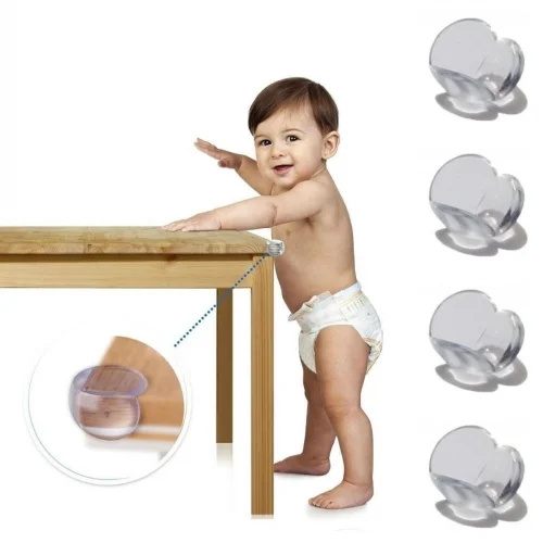 Mey İthalat® Bebek Çocuk Yumuşak ve Esnek Dairesel Şeffaf Yapışkanlı Güvenlik Köşe Koruyucu (4 Adet)