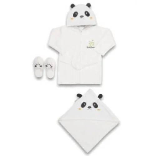 Mey İthalat® Bebitof Baby Panda Bebe Bornoz Seti 30037 Beyaz