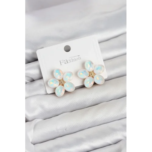 Mey İthalat® Beyaz Renk Kristal Taşlı Çiçek Model Kadın Küpe