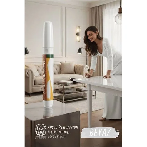 Mey İthalat® Beyaz Renk Mobilya Rötüş Kalemi – Lake ve Ahşap Yüzeyler İçin Çizik ve Restorasyon Kalemi