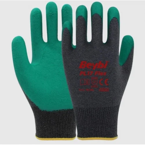 Mey İthalat® Beybi PL17 Flex Likralı İpten Örme Lateks Eldiven NO:10 Yeşil