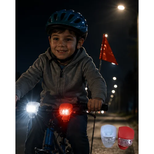 Mey İthalat® Bisiklet Ön Arka Işık Seti Silikon Çakar LED Güvenlik Lambası
