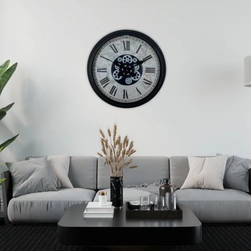 Mey İthalat® Black Atlas Series 60 Cm Çarklı Duvar Saati