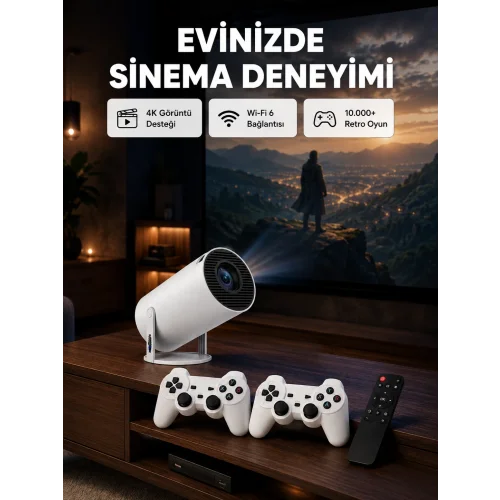 Mey İthalat® Bluetooth 5.0 ve Wi-Fi 6 Akıllı 4K Projeksiyon Yeni Nesil