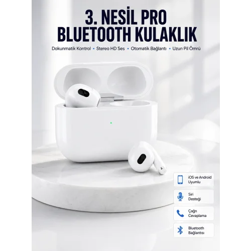 Mey İthalat® Bluetooth Kulaklık 3. Nesil Ios Android Uyumlu Yeni Nesil Wireless Charge
