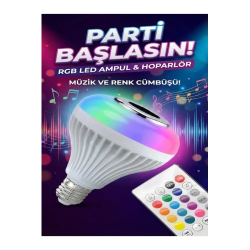 Mey İthalat® Bluetooth RGB LED Hoparlörlü Akıllı Ampul - Renkli Müzikli a ve Kumanda