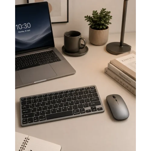Mey İthalat® Bluetooth ve 2.4G Destekli Kablosuz Klavye Mouse Seti Şarj Edilebilir