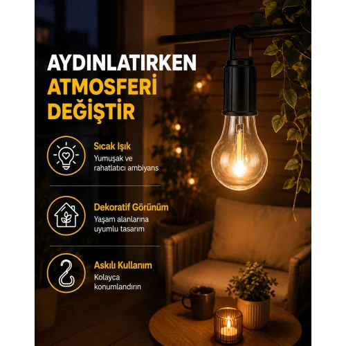 Mey İthalat® C Tipi Şarjlı Asılabilir Kamp Feneri
