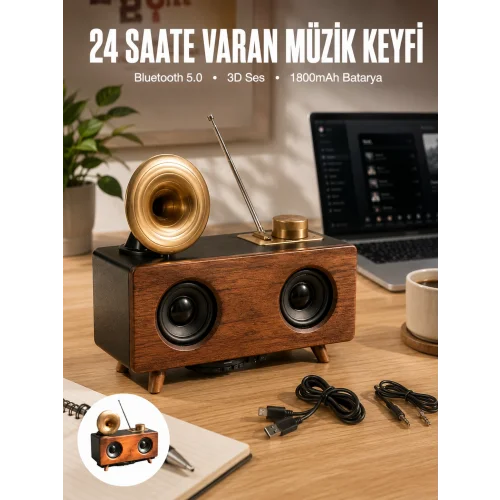 Mey İthalat® Çalar Radyo Müzik Kutusu Nostaljik Hoparlör Speaker