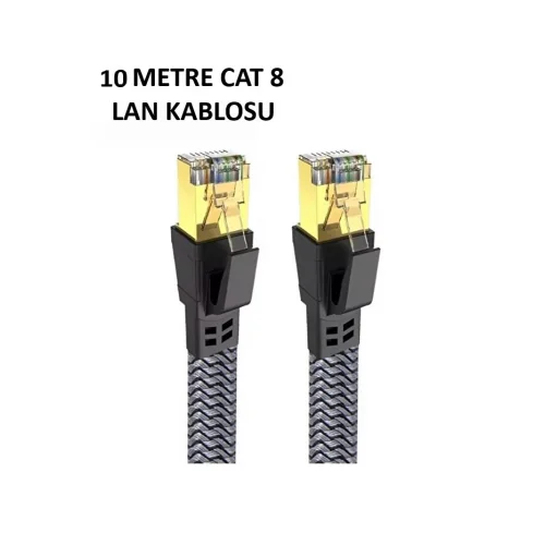 Mey İthalat® Cat 8 LAN Kablosu –Ethernet Kablosu Örgü Kaplama, Yüksek Hızlı (10 METRE)